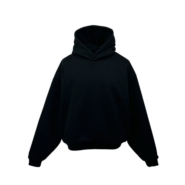 BOXY DOUBLE LAYER BIG FACE HOODIE - BLACK