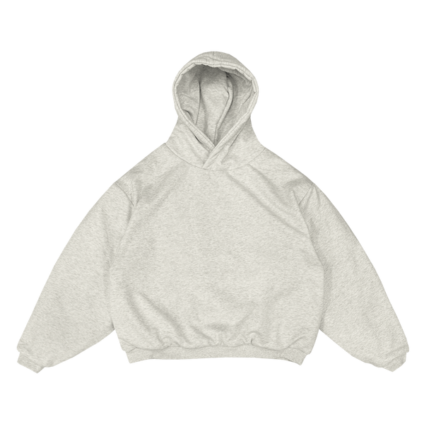 BOXY DOUBLE LAYER BIG FACE HOODIE - ASH HEATHER