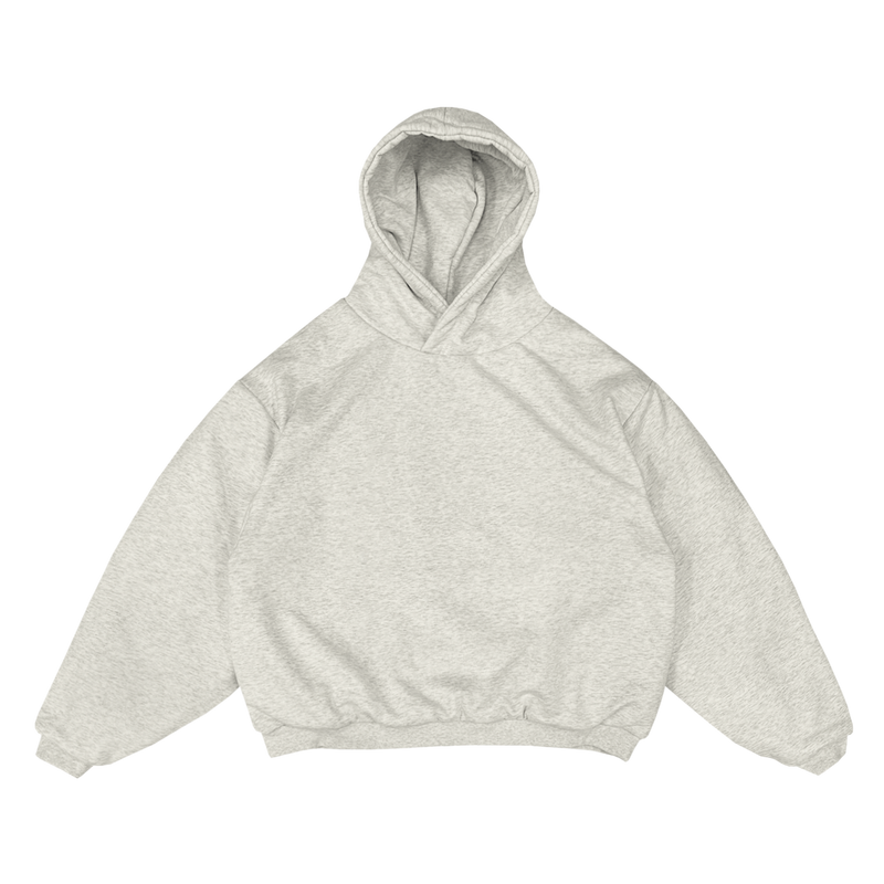 BOXY DOUBLE LAYER BIG FACE HOODIE - ASH HEATHER