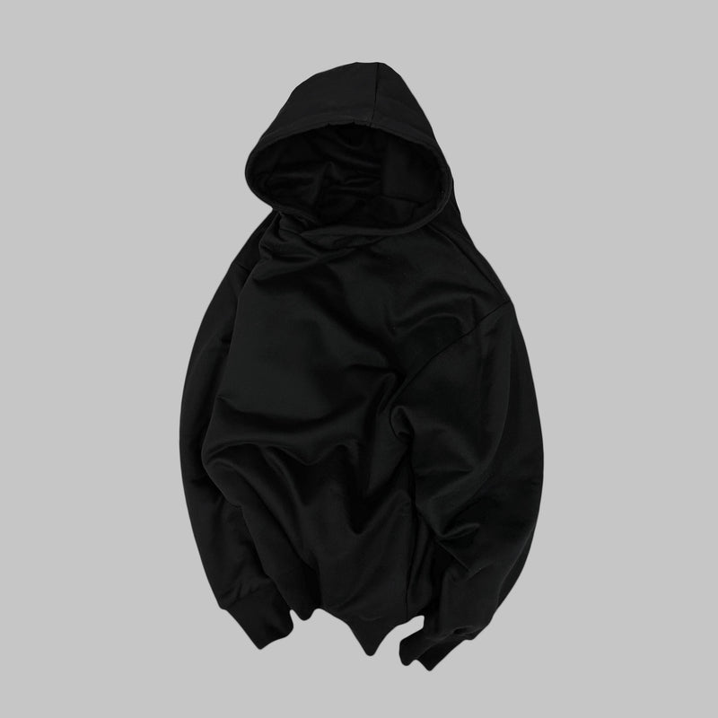 OVERSIZED DOUBLE LAYER BIG FACE HOODIE - BLACK