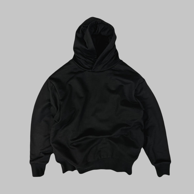OVERSIZED DOUBLE LAYER BIG FACE HOODIE - BLACK
